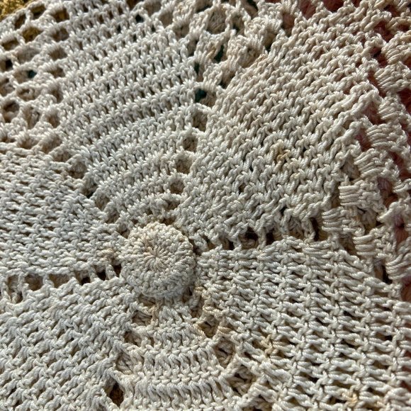 VTG Handmade Crochet Blanket Throw Spring Pastel Tassel Fringe Trim 82'' x 82'' - Picture 6 of 11